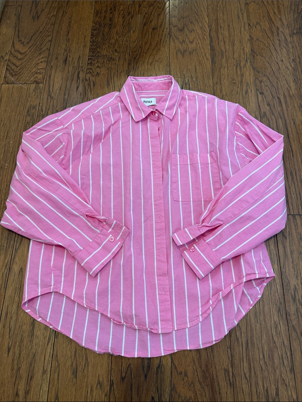 pistola Pink and White Vertical Stripe Button-Down Shirt, XSmall